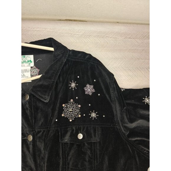 Vtg Quacker Factory Black Velvet Embroidered Snowman Snowflake Shirt Jacket 3X - Picture 6 of 8